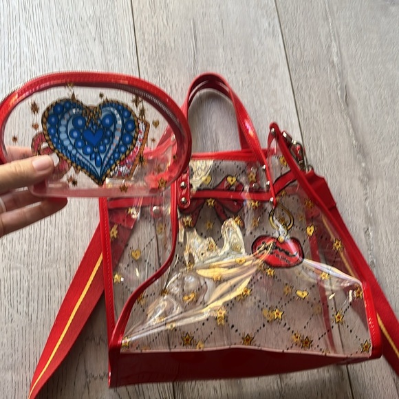 Brighton clear vintage tote combo bag red clear gold comes with makeup bag - Picture 4 of 13